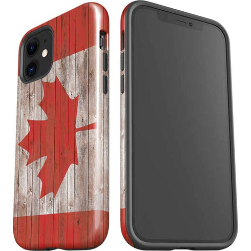 Canadian Flag Dark Wood iPhone 12 Impact Case